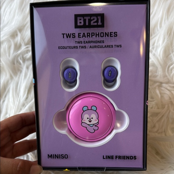 BT21 Mang Miniso Pink and Purple Earbud Headphones - Picture 3 of 4